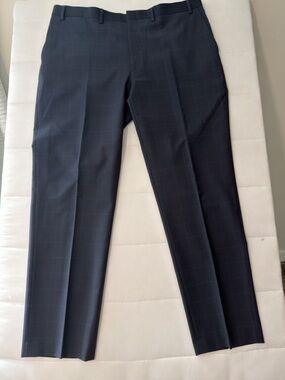 NWOT Crown & Ivy Men's Navy Plaid Wool Blend Dress Pants Stretch Pockets 40x32